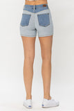 Color Block High Waisted Shorts - Blue