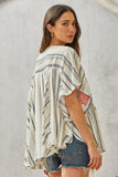 Floral Embroidered SJ Poncho Top - Taupe/Blue