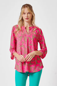 Lizbeth Floral Chain Print 3/4 Sleeve Top - Pink Khaki