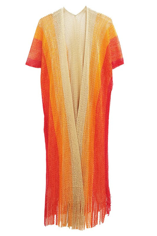 Striped Fishnet Lurex Cover-Up/Kimono