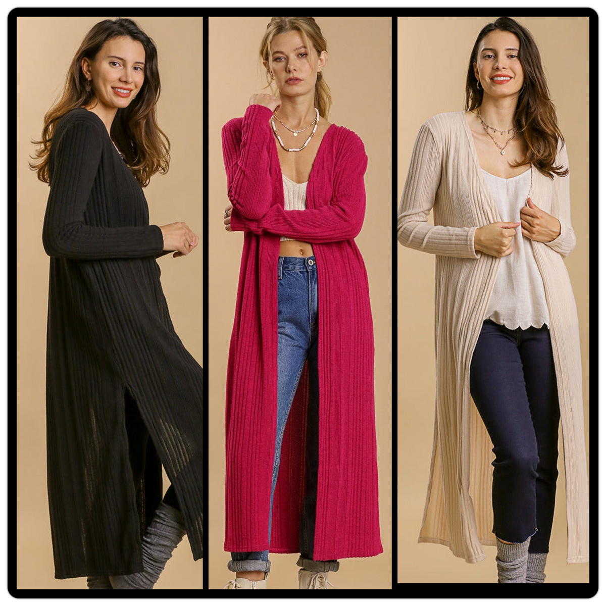 Ribbed Knitted Long Cardigan With Side Slits – Haute Boutique Ribbed Knitted Long Cardigan With Side Slits – Haute Boutique