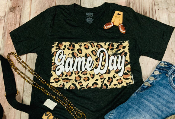 Sparkle Leopard Game Day Graphic Day - Heather Black