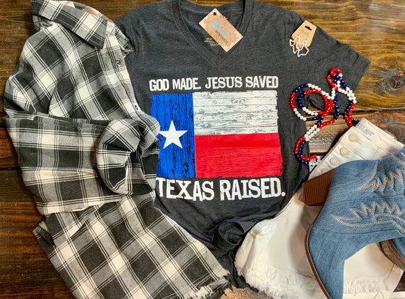 Jesus Saved, Texas Raised Graphic Tee - Heather Charcoal