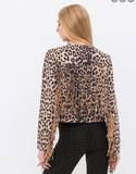 Faux Suede Cropped Fringe Jacket - Brown Leopard