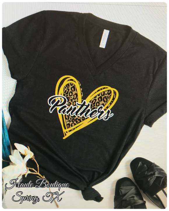 Panthers Leopard Heart Graphic Tee - Heather Black