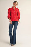 Petal Poetry Textured Floral Ruffle Neck Blouse