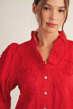 Petal Poetry Textured Floral Ruffle Neck Blouse