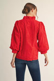 Petal Poetry Textured Floral Ruffle Neck Blouse