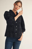 Petal Poetry Textured Floral Ruffle Neck Blouse