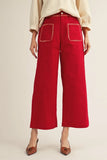 Whipstitch Pocket Cropped Wide-Leg Pants