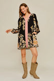 Autumn Reverie Floral Contrast Trim Mini Dress-Black