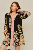 Autumn Reverie Floral Contrast Trim Mini Dress-Black