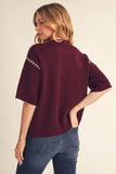 Contrast Whipstitch Short Sleeve Sweater