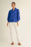 Petal Poetry Textured Floral Ruffle Neck Blouse