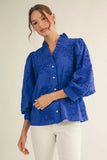 Petal Poetry Textured Floral Ruffle Neck Blouse