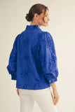 Petal Poetry Textured Floral Ruffle Neck Blouse