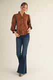 Petal Poetry Textured Floral Ruffle Neck Blouse