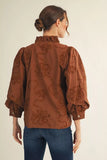 Petal Poetry Textured Floral Ruffle Neck Blouse