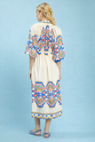 Mosaic Border Puff Sleeve Midi Dress