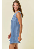 Coastal Drift Denim Shift Dress- Blue