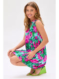Lizzy Tropical Tank Dress - Aqua/Fuchsia