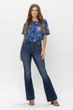 Button-Fly Mid-Rise Judy Blue Trouser Flares - Dark Wash