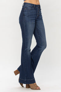 Button-Fly Mid-Rise Judy Blue Trouser Flares - Dark Wash