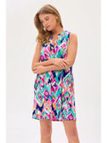 Geometric Fair Isle Sleeveless Tunic Dress - Fuchsia/Mint