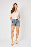 Button Fly Raw Hem Cut-Off JB Shorts - Washed Out Blue
