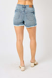 Button Fly Raw Hem Cut-Off JB Shorts - Washed Out Blue