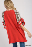 Animal Print Layered Bell Sleeve Top