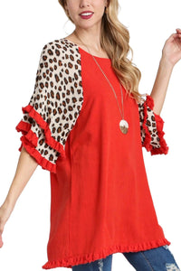 Animal Print Layered Bell Sleeve Top