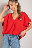 Pleated Front Deep V Blouse