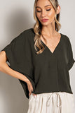 Pleated Front Deep V Blouse