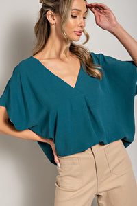 Pleated Front Deep V Blouse