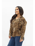 Leopard Print Collared Button Front Long Sleeve Blouse- Leopard