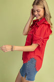 Calla Gathered Sleeve Soft Denim Button Up Top