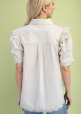Calla Gathered Sleeve Soft Denim Button Up Top