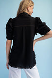 Calla Gathered Sleeve Soft Denim Button Up Top