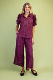 Calla Gathered Sleeve Soft Denim Button Up Top