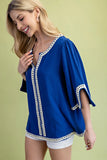 Statement Loop Trim Bell Sleeve Blouse