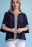 Statement Loop Trim Bell Sleeve Blouse