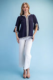 Statement Loop Trim Bell Sleeve Blouse