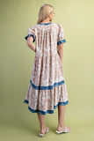 Colorblock Puff Sleeve Midi Dress