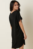 Ribbed Brush Knit Mini Tunic Dress - Black