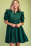 Calla Gathered Sleeve Soft Denim Tiered Dress