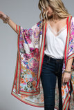 Ajoire Italian Boroque and Floral Print Kimono - Lt Blue