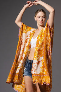 Mandala Split Side Flower Kimono - Desert Gold