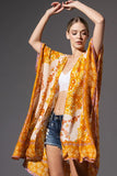 Mandala Split Side Flower Kimono - Desert Gold
