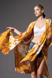 Mandala Split Side Flower Kimono - Desert Gold